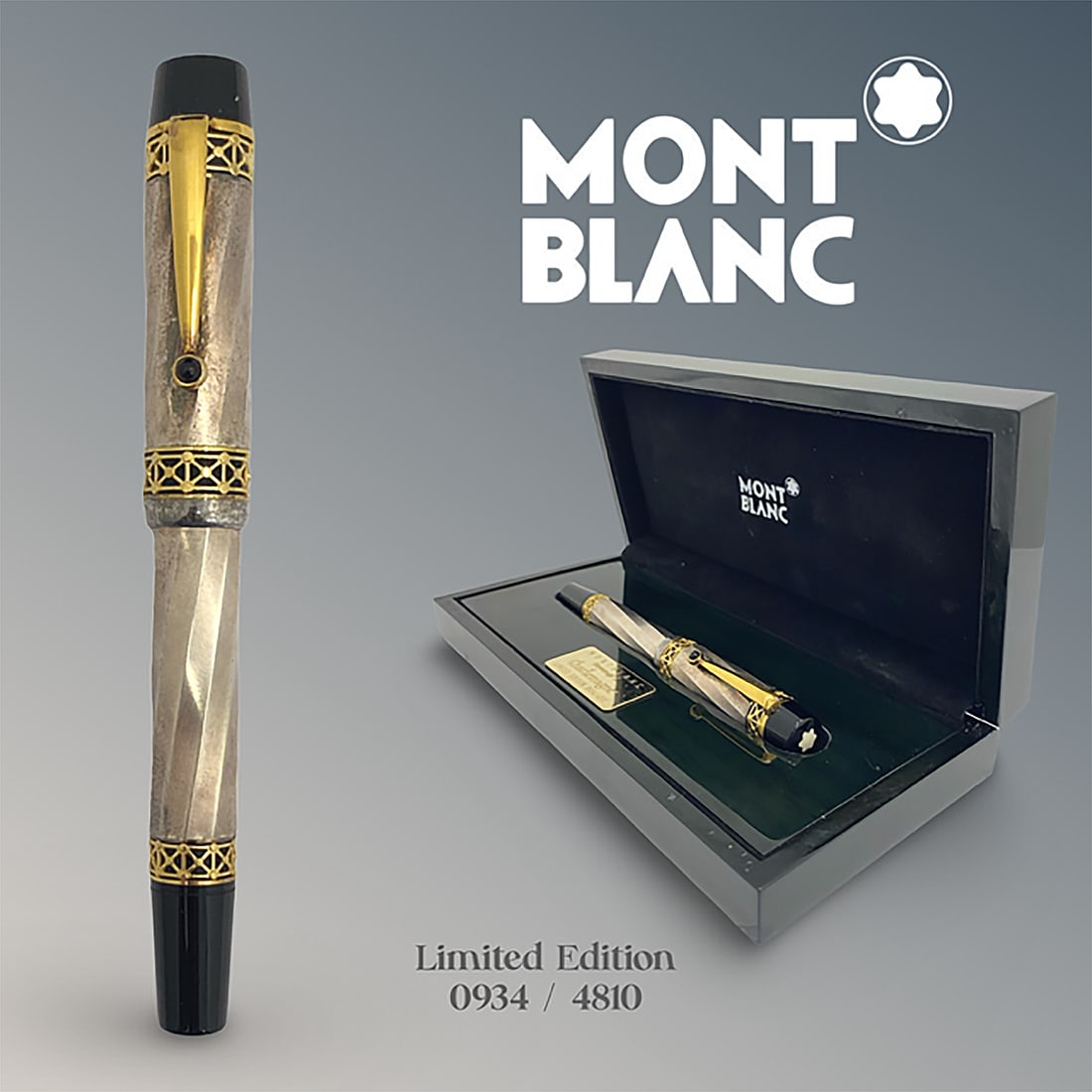 A Montblanc Patron of Art Series Sterling Silver & Gold Fountain Pen, Ltd Edition, Boxed (1 of 8)