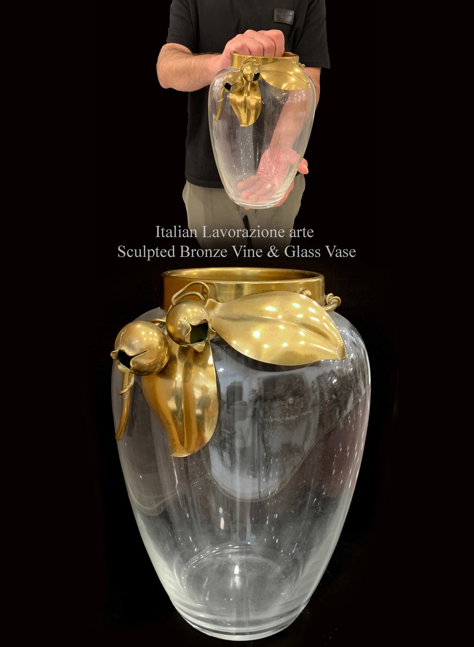 An Italian Lavorazione Arte Sculpted Bronze Vine & Glass Vase (1 of 3)