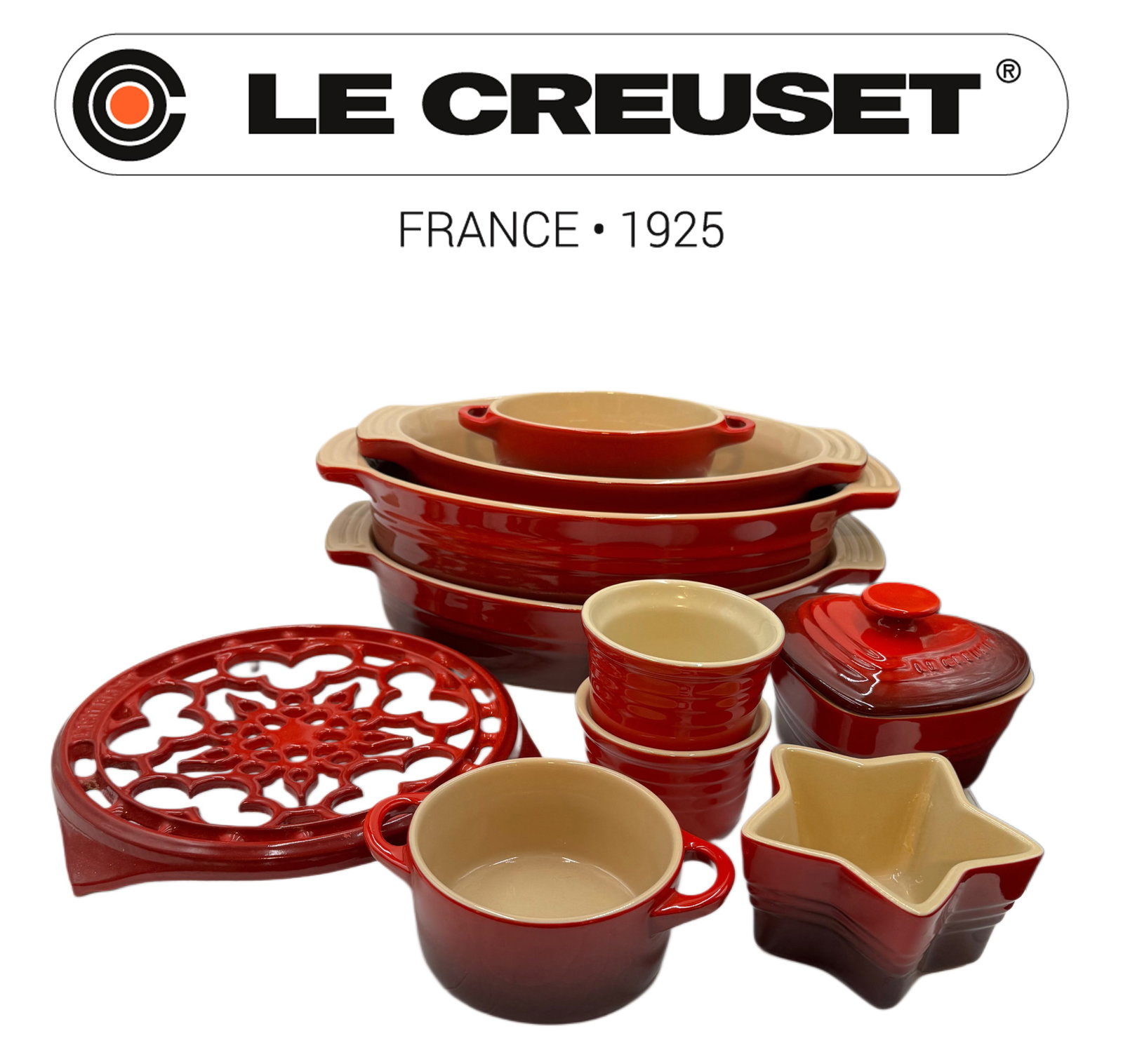 A Set of 10 French Le Creuset Red Gradient Cooking Stoneware (1 of 5)