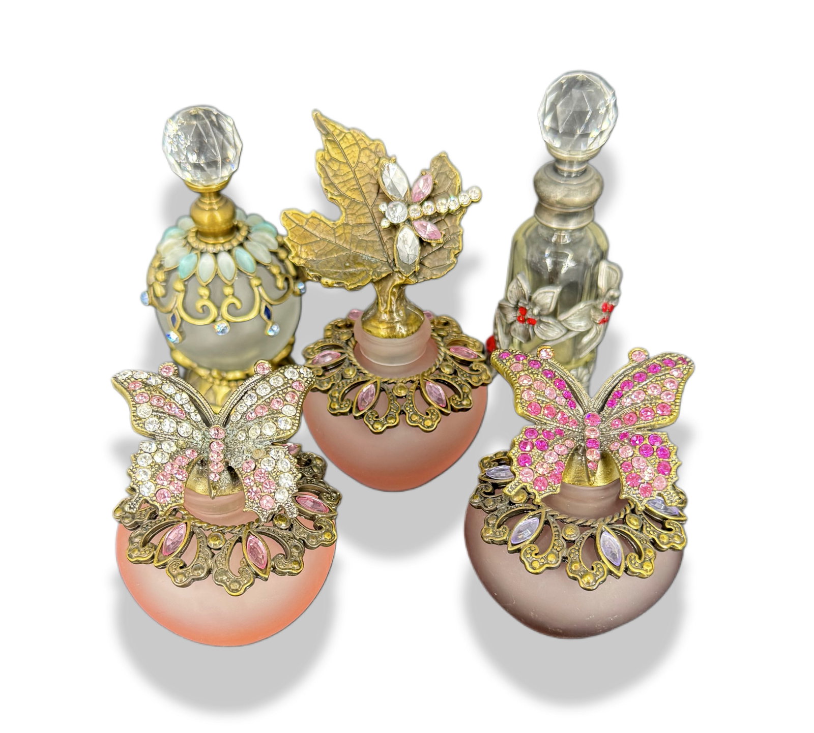 A Set of 5 Decorative Jeweled Metal Perfume Bottle Collection (1 of 6)