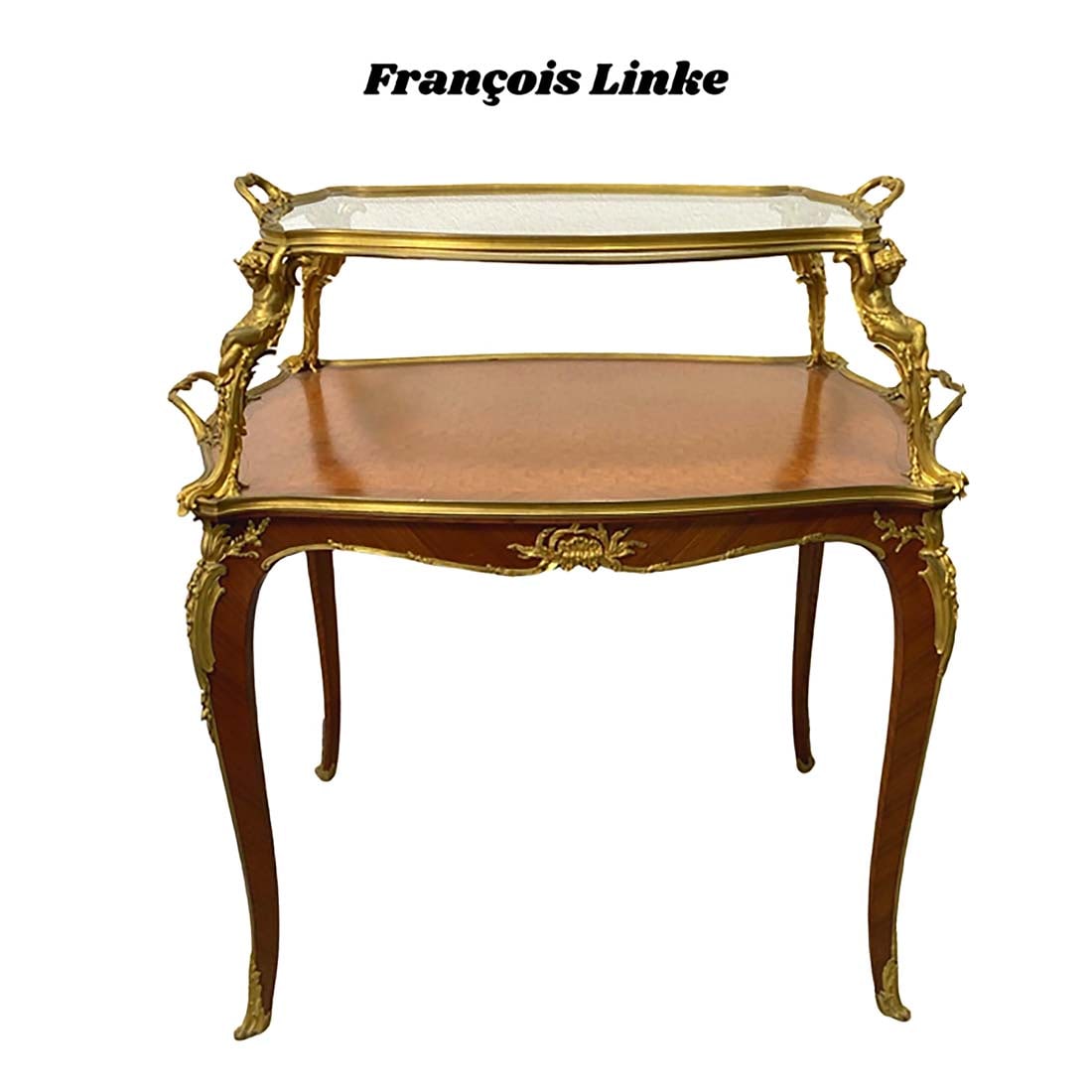 19th C. French Francois Linke Figural Bronze Mounted Tea Table, Signed (1 of 5)