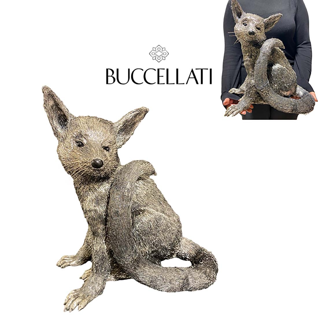 A Large Italian Buccellati Sterling Silver Seated Fox Statue, Signed (1 of 4)