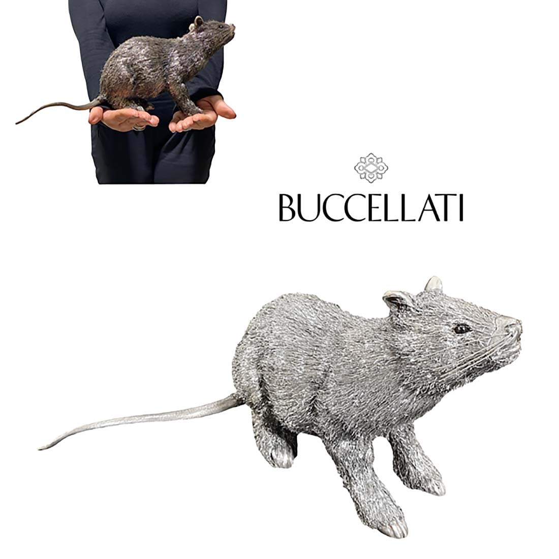 A Large Italian Buccellati Sterling Silver Mouse Statue, Signed: A Large Italian Buccellati Sterling Silver Mouse Sculpture, Signed. H 6.5" x L 12.5"