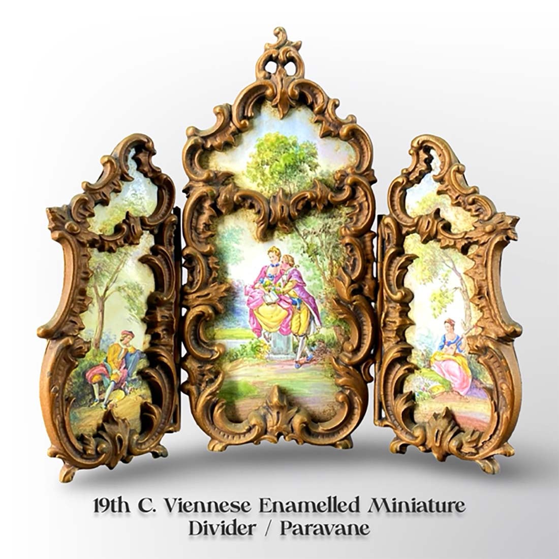 19th C. Austrian Viennese Enameled Miniature Divider/Paravane: 19th C. Austrian Viennese Enameled Miniature Divider/Paravane. H 5.1" x L 5.75"