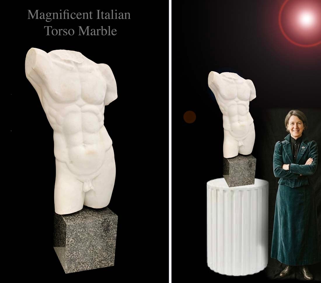 A Large Magnificent Italian Marble Torso Sculpture on Granite Cubic Base (1 of 4)