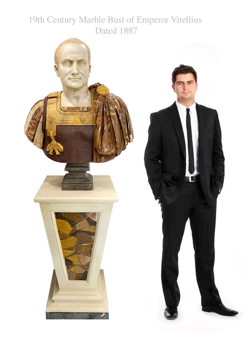 19th C. Marble Bust of Roman Emperor Aulus Vitellius on A Marble Pedestal (1 of 3)