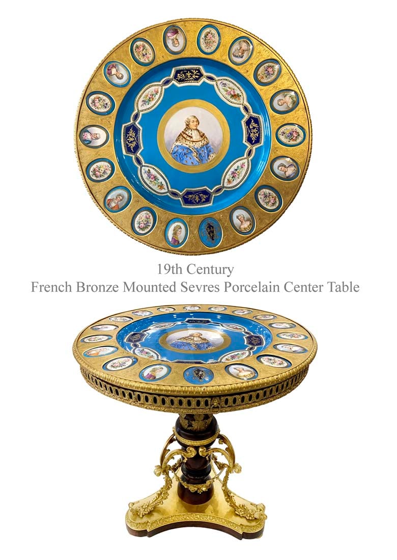 19th C. French Sevres Bronze Mounted Hand Painted Porcelain Center Table: 19th C. French Sevres Bronze Mounted Hand Painted Porcelain Center Table. W 29" x H 31"