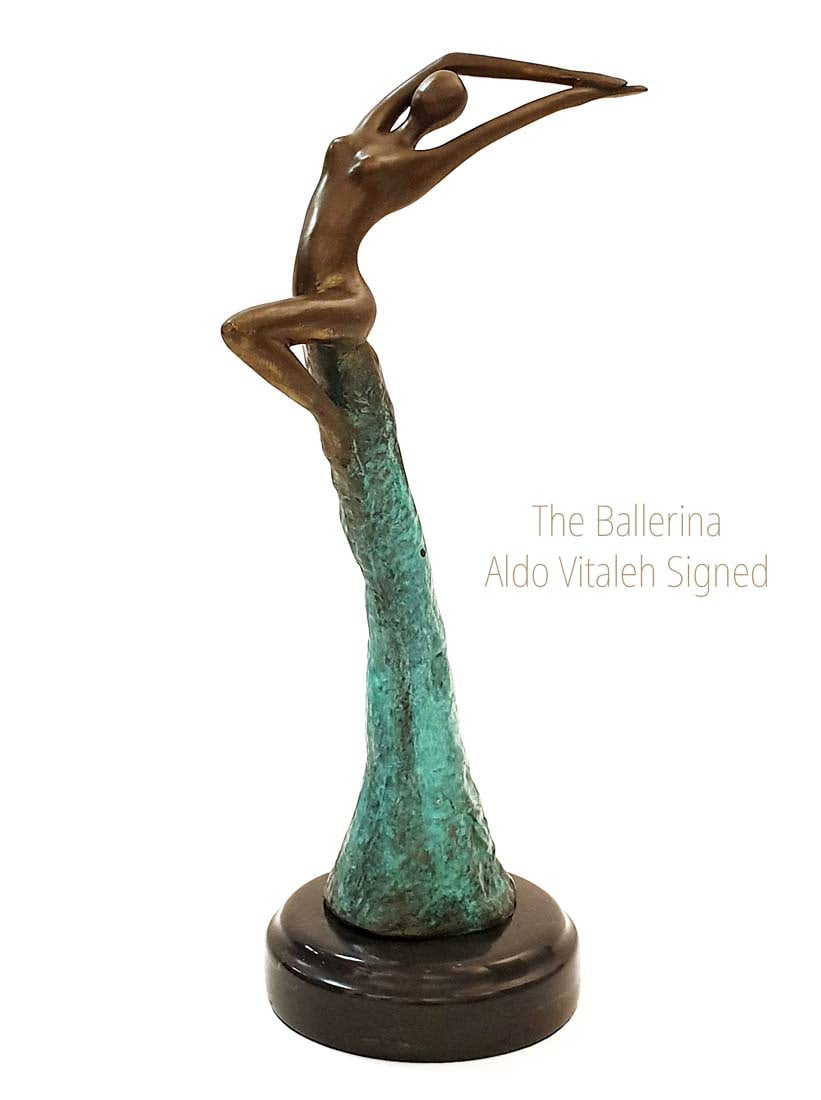 A. Vitaleh Modern Abstract Bronze Statue of Ballerina, Signed: The Ballerina, An Original Modern Art Abstract Bronze Figurine on marble base. Contemporary sculptor Aldo Vitaleh Signed. Weight: 5 lbs. Total size: H 14" x 7" x 4.5"