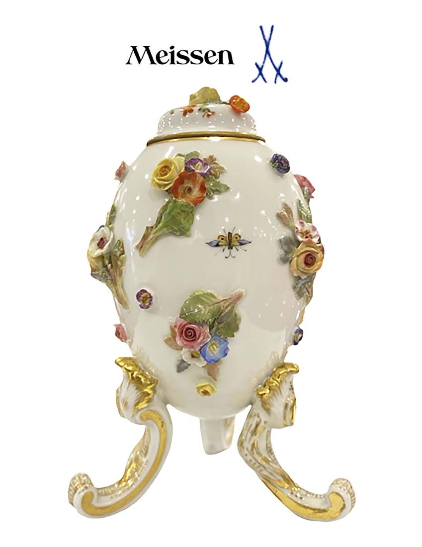 19th C. German Meissen Egg Lidded Candy Bowl, Hallmarked (1 of 5)