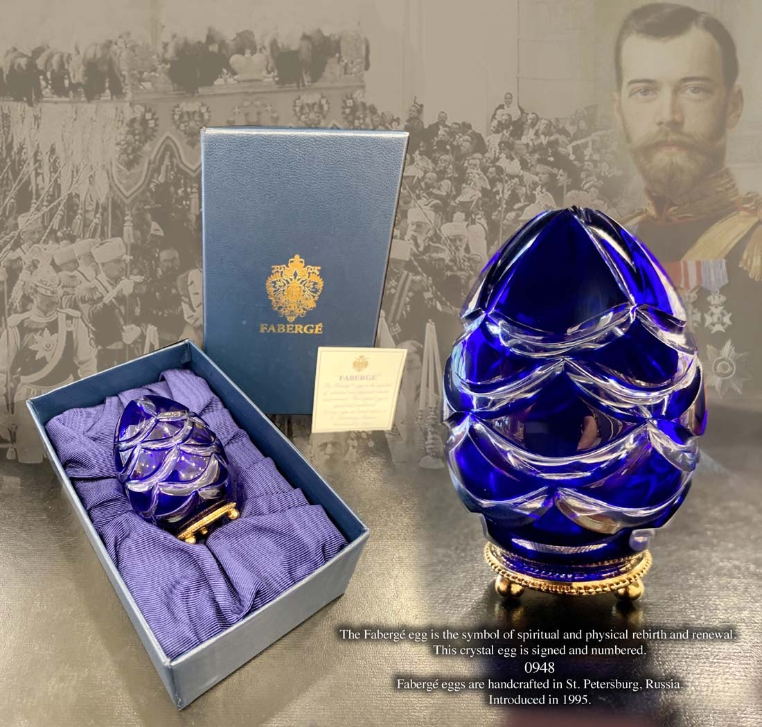 A Russian St Petersburg Faberge Blue Crystal Egg, Signed, Numbered, Boxed (1 of 4)