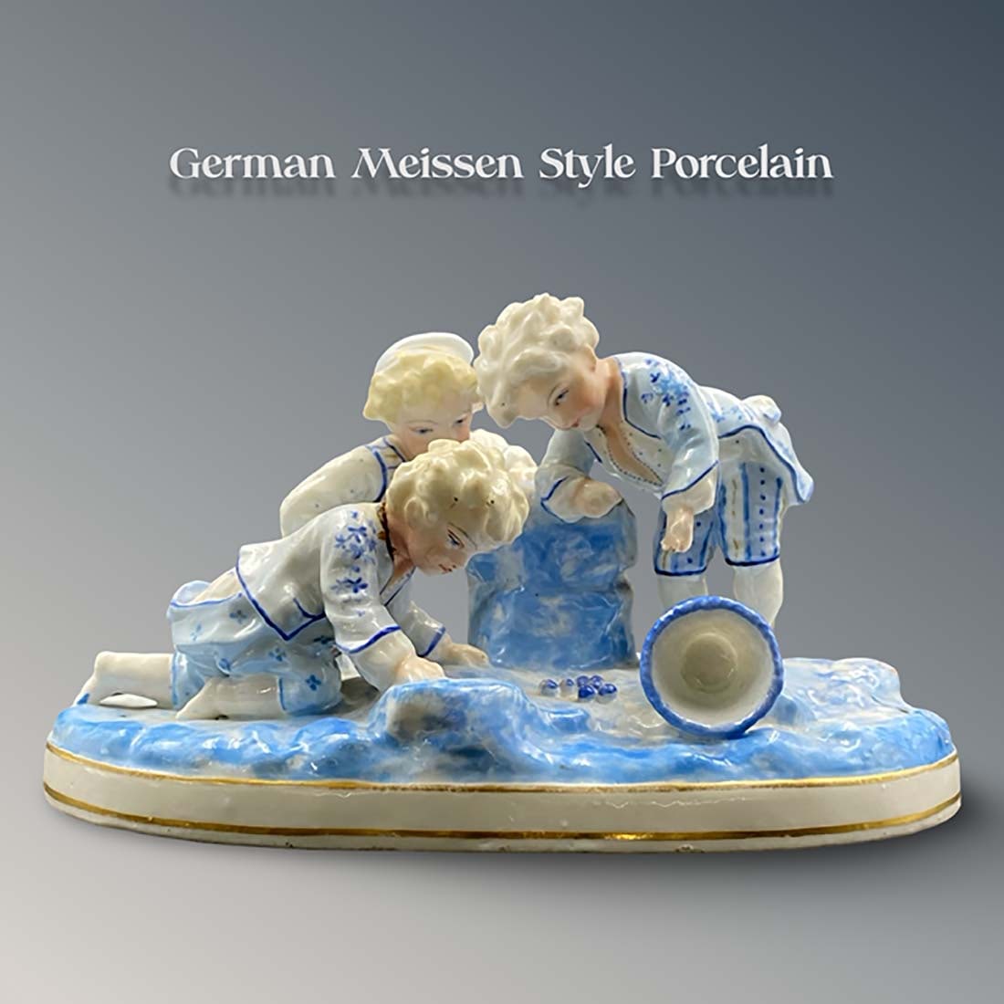 A German Hand Painted Porcelain Figurine Group: A German Meissen Style Hand Painted Porcelain Figurine Group, Hallmarked. H 4" x L 7" x W 4.2"
