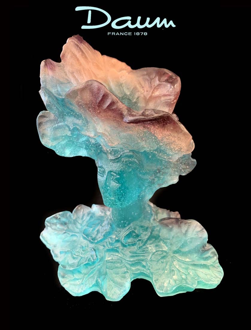 A French Daum Bacchus Art Glass Crystal Candlestick, Signed (1 of 3)