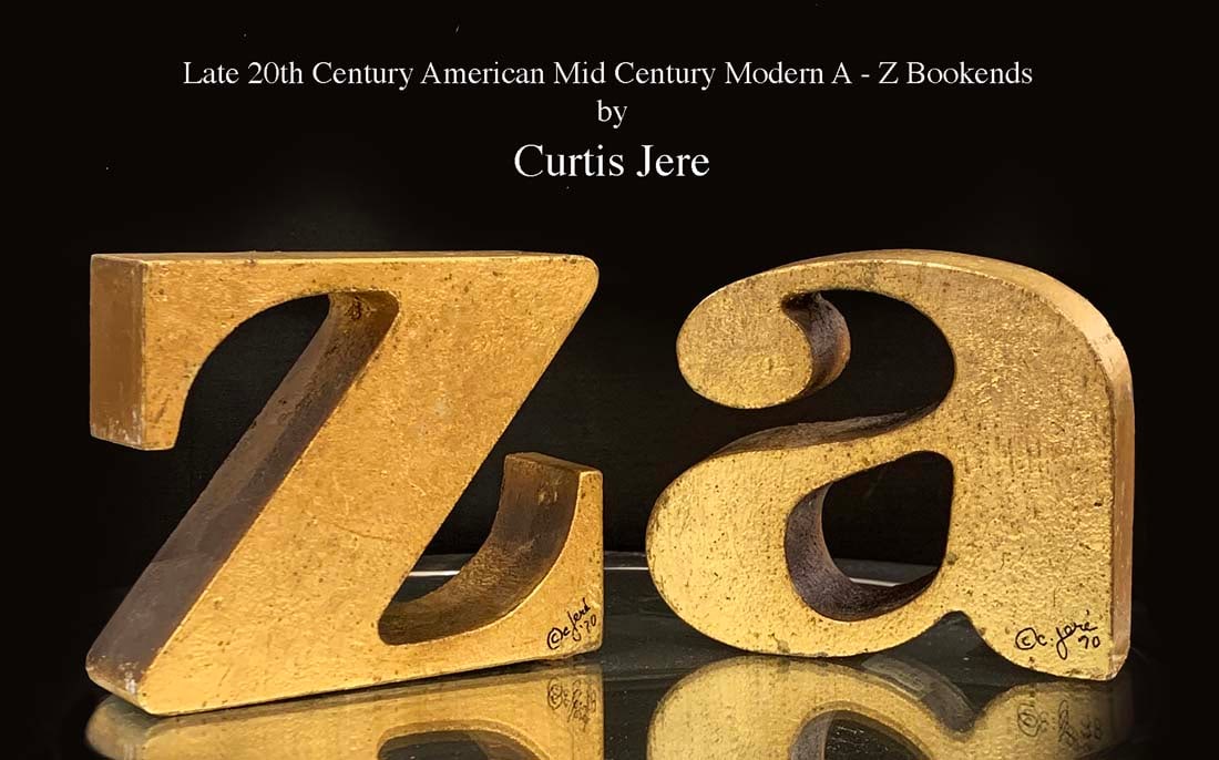A Mid 20th Century American Modern A - Z Bookends, Curtis Jere Signed: A Mid 20th Century American Modern A - Z Bookends By Curtis Jere. 6" x 4.5" x 2"