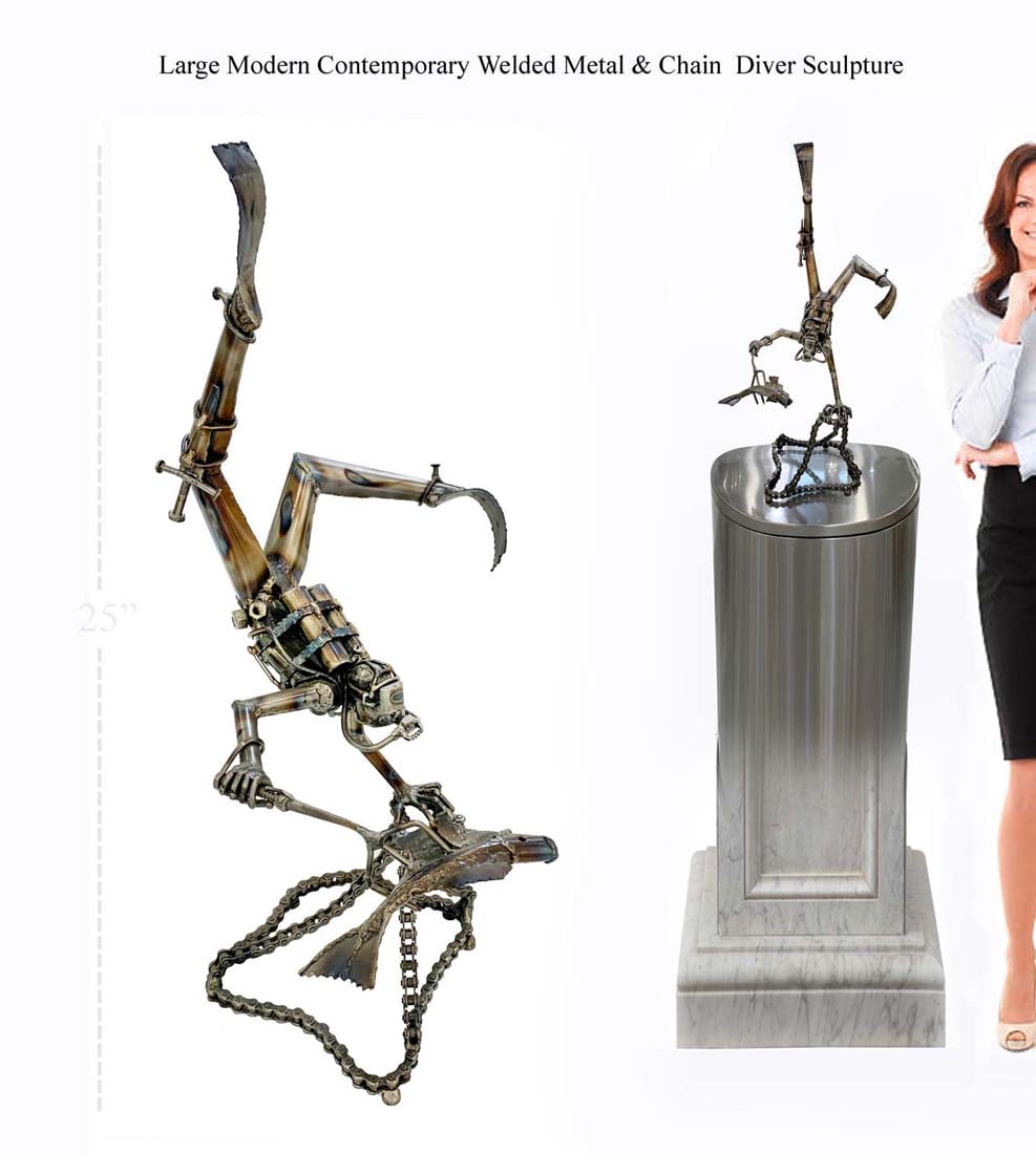 A Large Contemporary Moden Art Welded Metal & Chain Diver Sculpture (1 of 1)