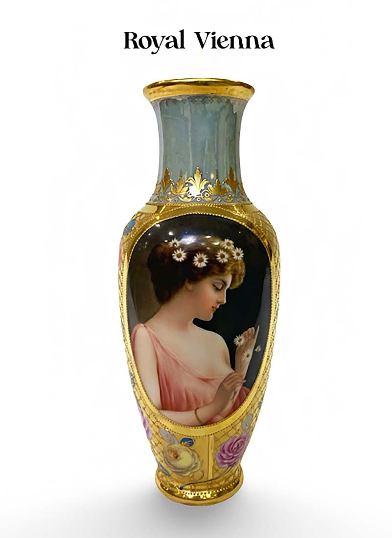 19th C. Royal Vienna Hand Painted Iridescent Vase, Signed (1 of 4)