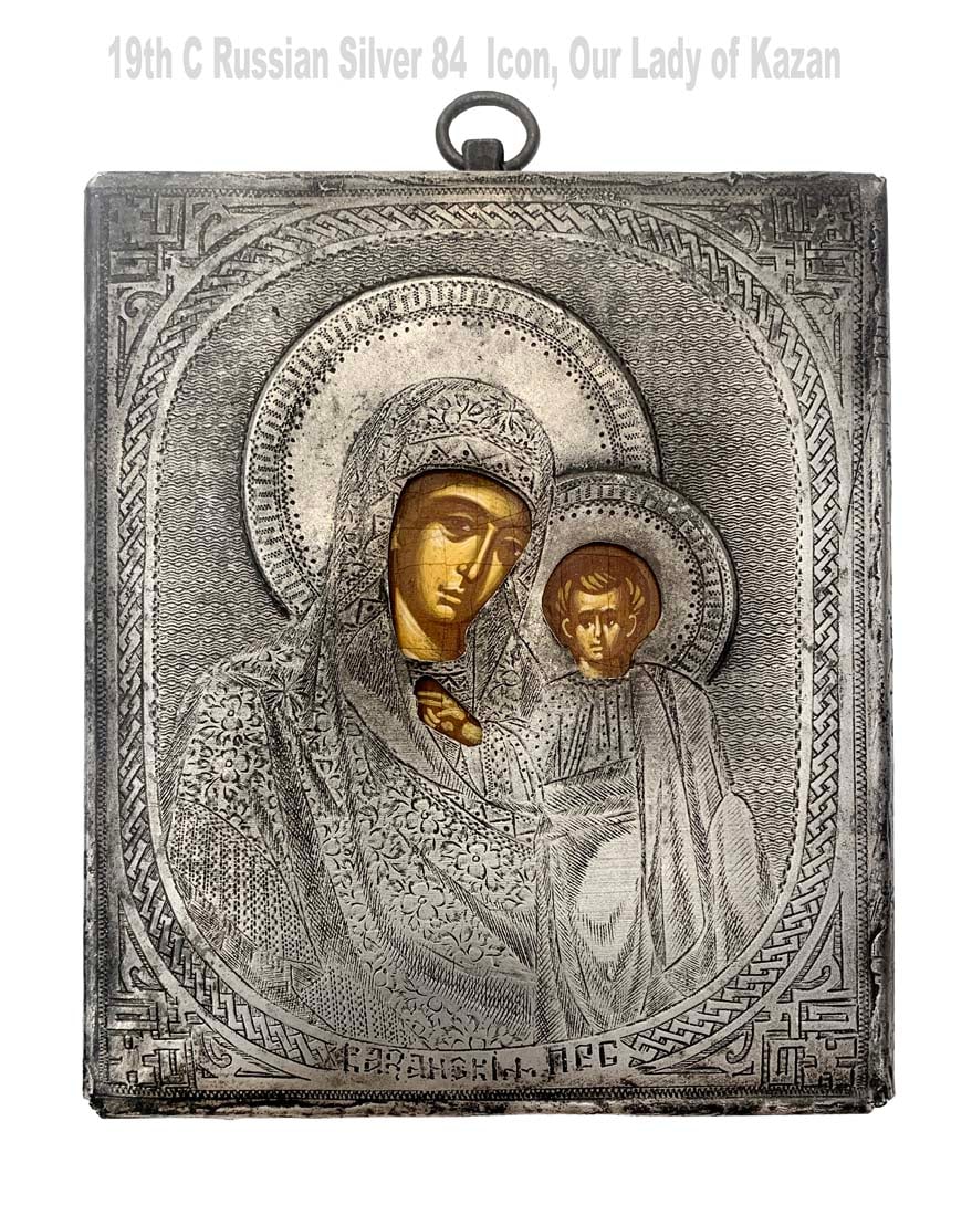 Our Lady of Kazan, 19th C. Russian Silver 84 Icon (1 of 6)