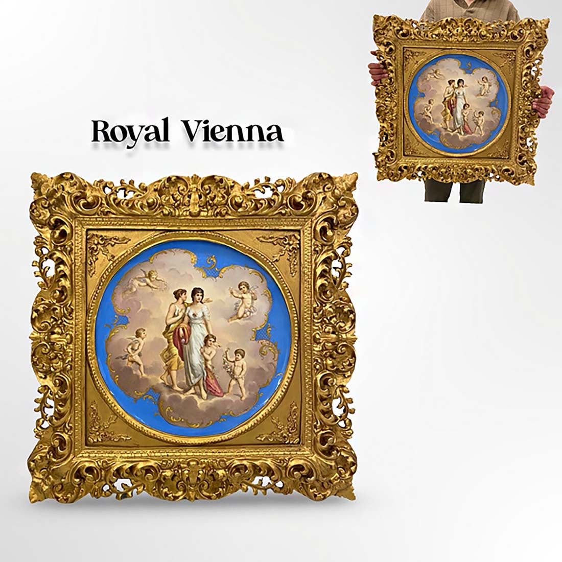 A Very Large 19th C. Royal Vienna Framed Plate, Signed & Hallmarked: A Very Large 19th C. Austrian Royal Vienna Hand Painted Porcelain Framed Plate, signed by Artist, Hallmarked. H 27.25" x L 26.75"