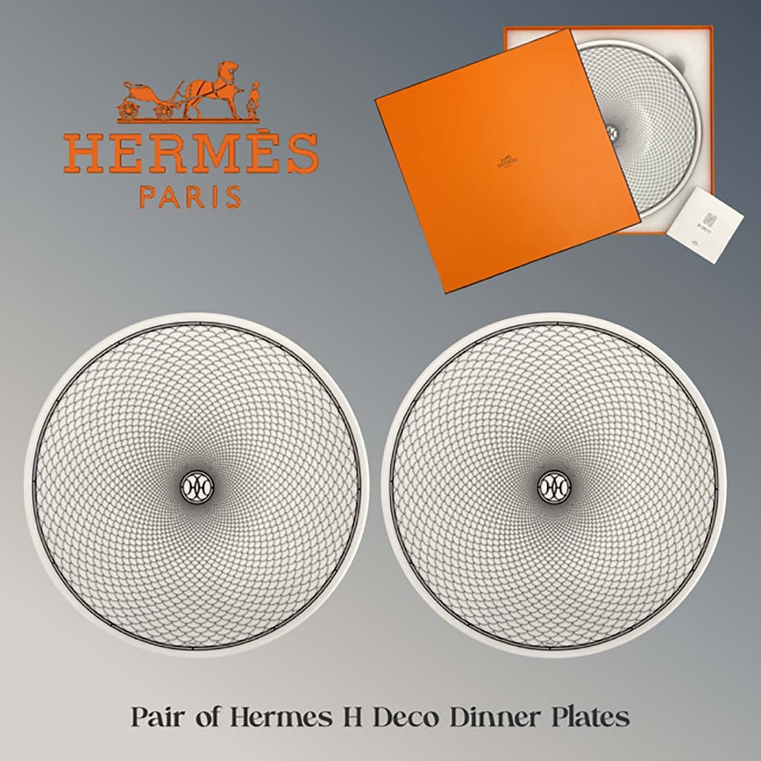 A Pair of Hermes H Deco Dinner Plates, Signed (1 of 3)