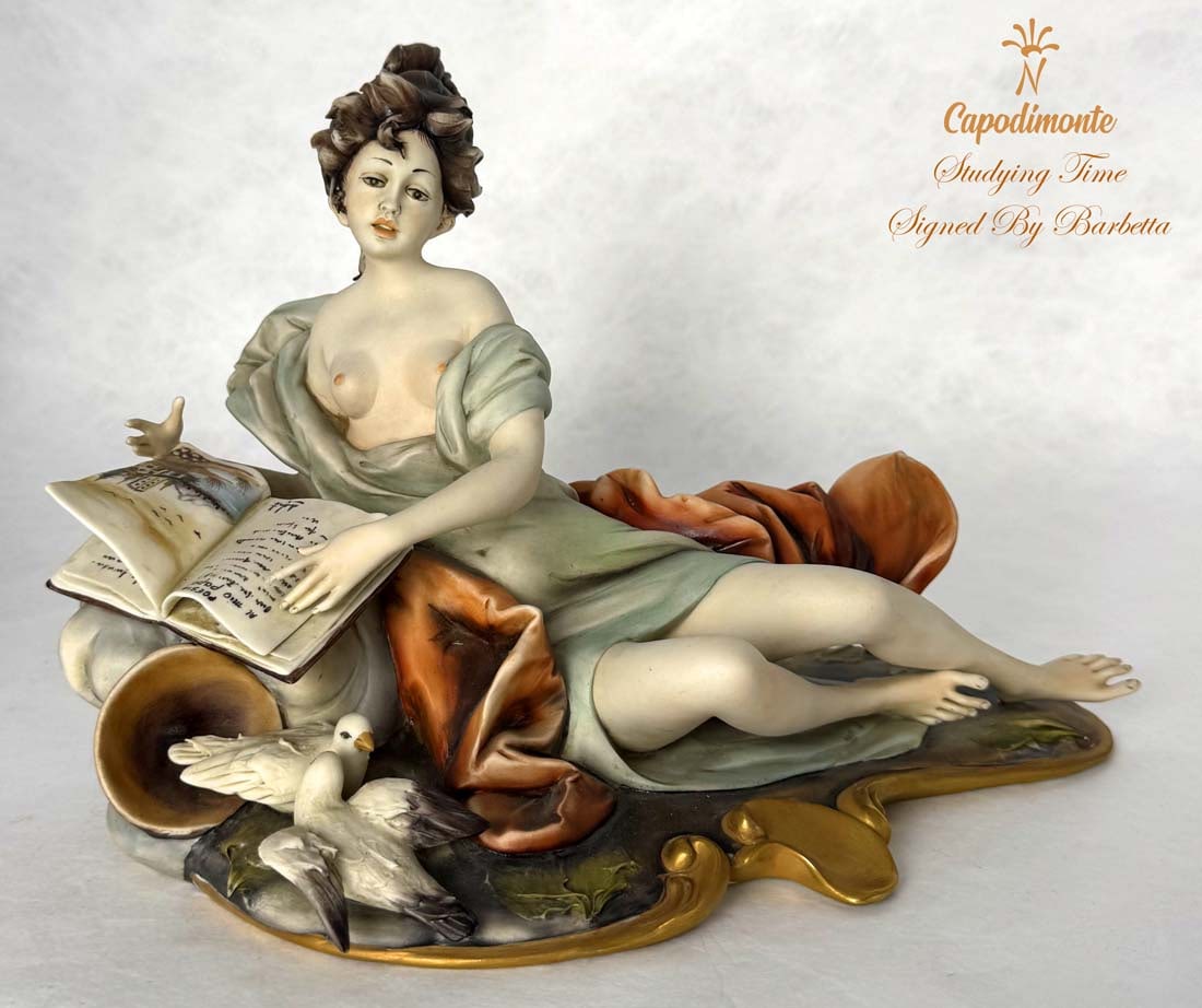 Story Reading Time, A Vintage Capodimonte Hand Painted Statue, Barbetta Signed (1 of 14)