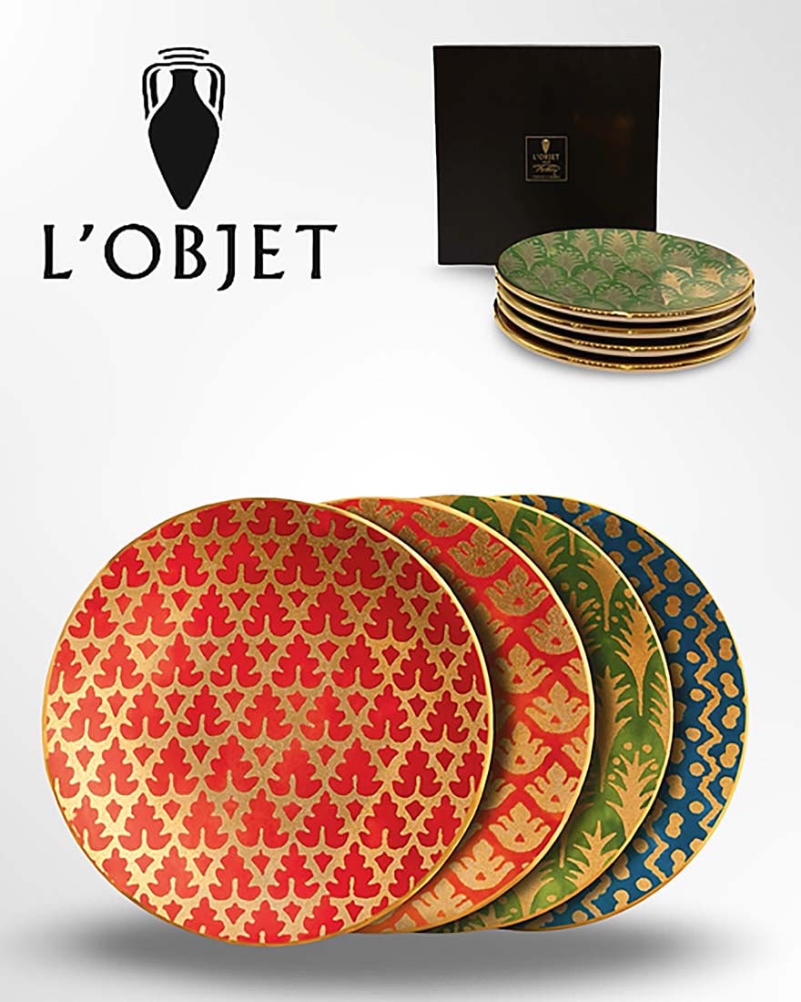 A Set of 4 L'OBJET Mariano Fortuny Assorted Canape Plates, Hallmarked & Boxed (1 of 5)