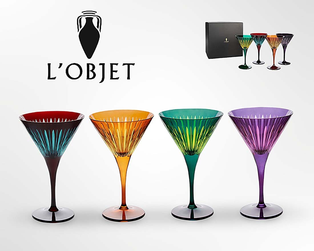 A Set of 4 L'OBJET Assorted Prism Martini Glasses, Signed & Original Box (1 of 6)