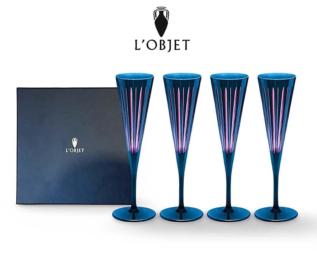 A Set of 4 L'OBJET Prism Champagne Flutes, Signed & Original Box (1 of 7)