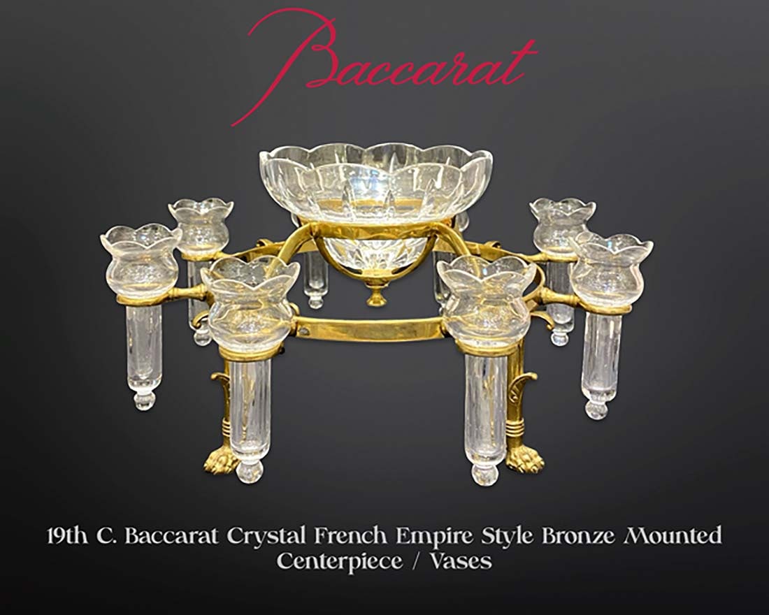 19th C. French Baccarat Empire Style Bronze Crystal Centerpiece/Vases (1 of 6)