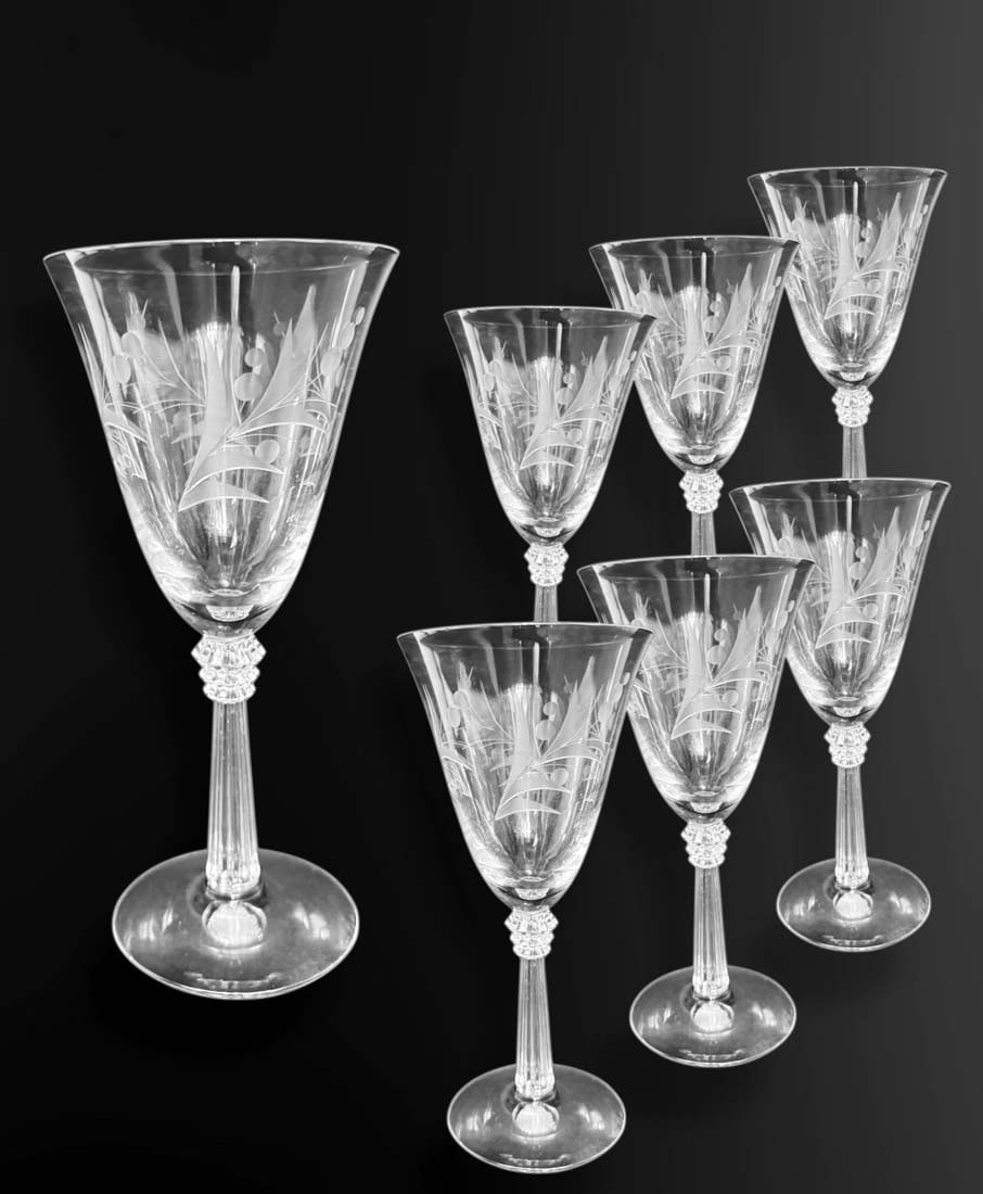 A Set of 6 Vintage Bohemian Crystal Cut Wine Glasses (1 of 6)