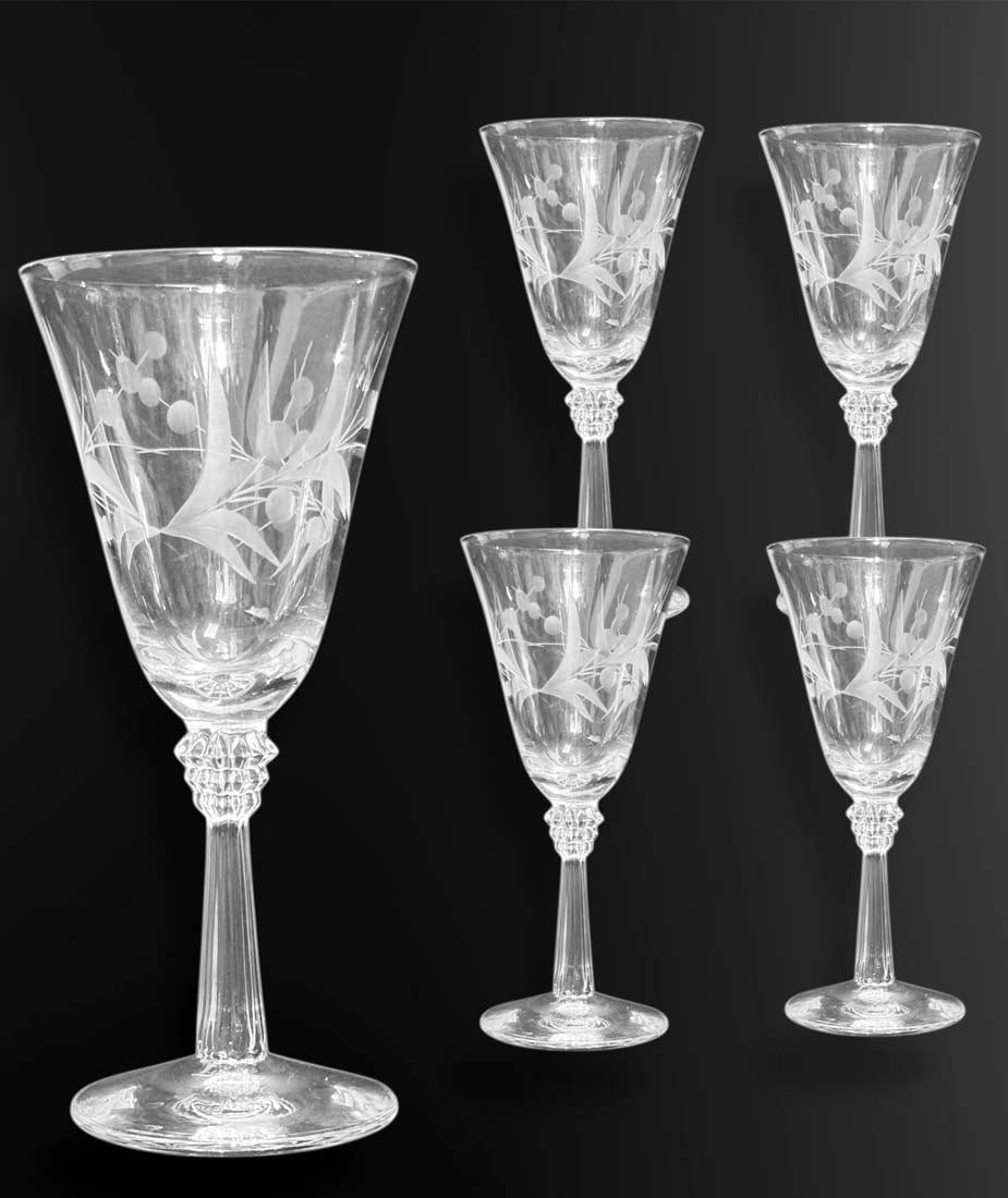 A Set of 4 Vintage Bohemian Crystal Cut Wine Glasses: A Set of 4 Vintage Bohemian Crystal Cut Wine Glasses. 7.5" x 3.5"