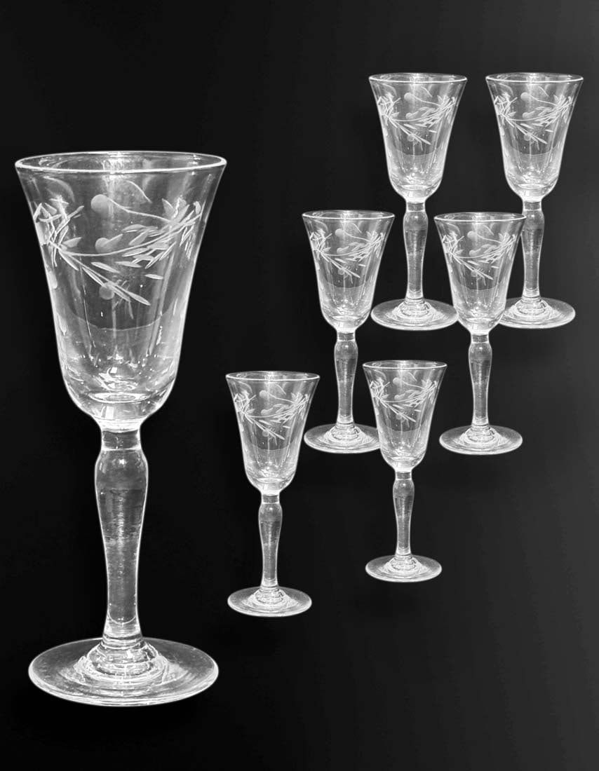 A Set of 6 Small Bohemian Crystal Cut Wine Glasses (1 of 3)