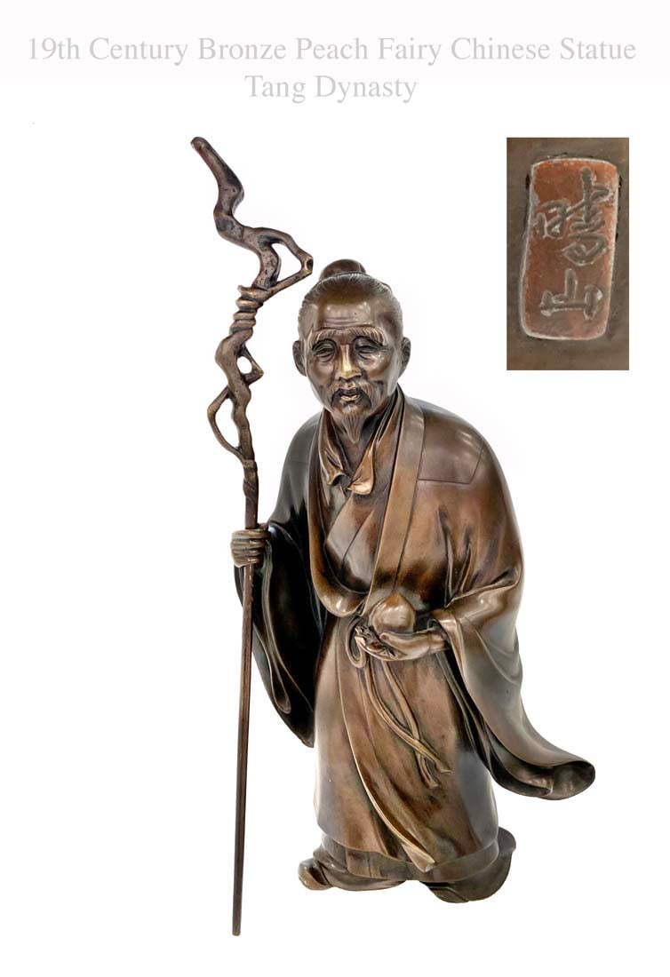 A Late 19th C. Chinese Bronze Peach Fairy Statue (1 of 2)