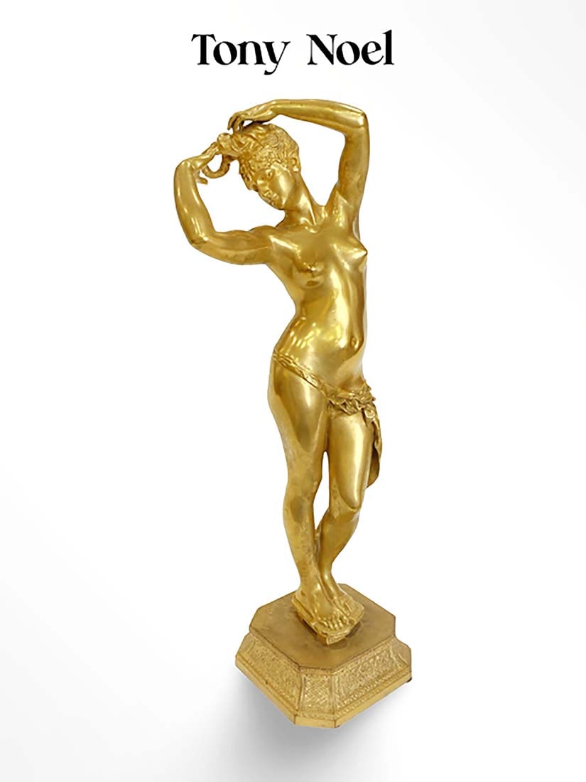 19th C. Anthony Paul Noel Gilt Dore Bronze Nude Dancer Sculpture, Signed: 19th C. Anthony Paul Noel Gilt Dore Bronze Nude Dancer Statue, Signed. H 18" x L 5" x W 5"
