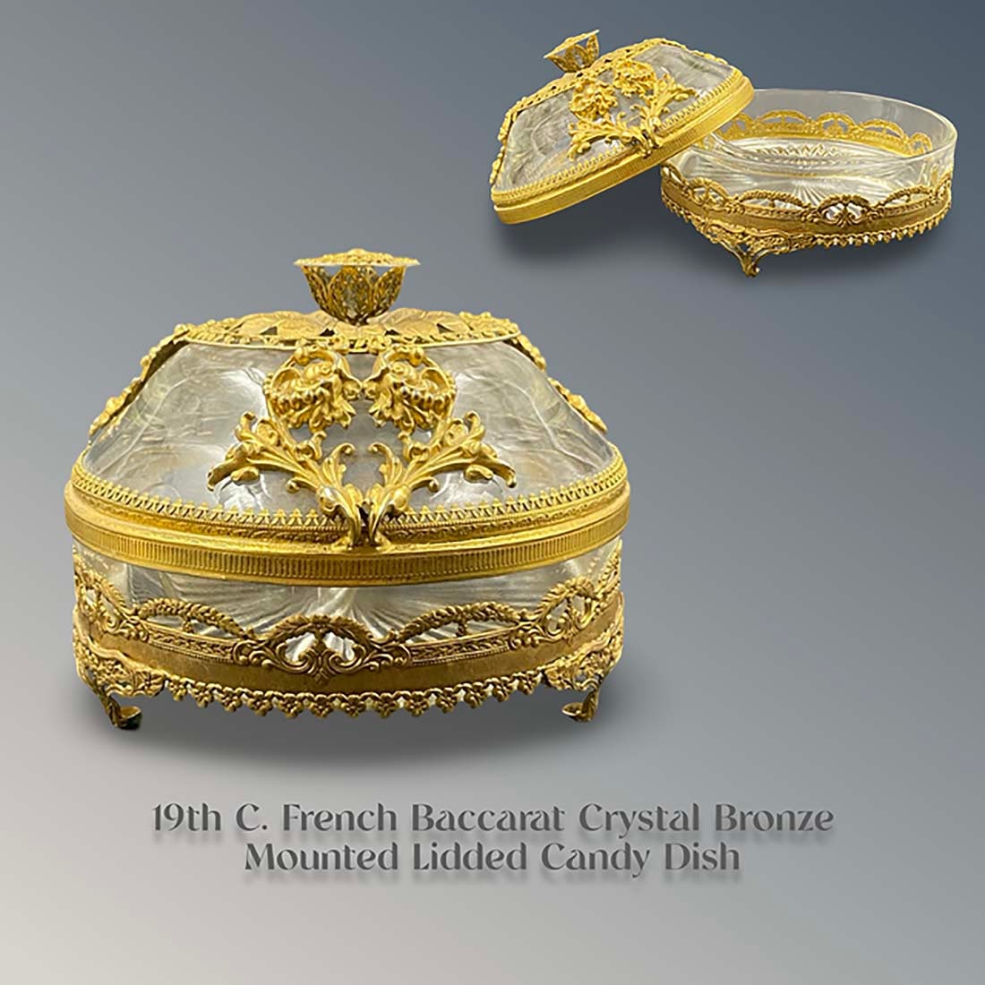 19th C. French Baccarat Crystal & Bronze Lidded Candy Dish (1 of 6)