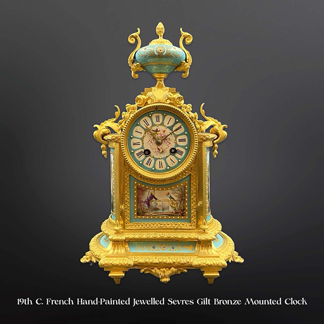 19th C. French Sevres Jeweled Gilt Bronze Hand-Painted Porcelain Clock (1 of 10)