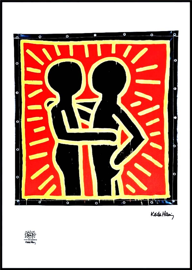 A Large After KEITH HARING Untitled Lithography Print, Numbered & Stamped: A KEITH HARING Untitled Limited Edition Lithography Print. Signed in the plate print and numbered by hand pencil. Limited Edition of 150 pieces. Each piece is individually numbered (#118/150). Overall