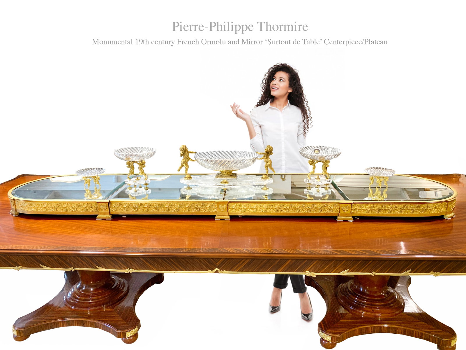 A Monumental 19th C. Bronze Mirror Surtout de Table Centerpiece/Plateau, Signed (1 of 5)