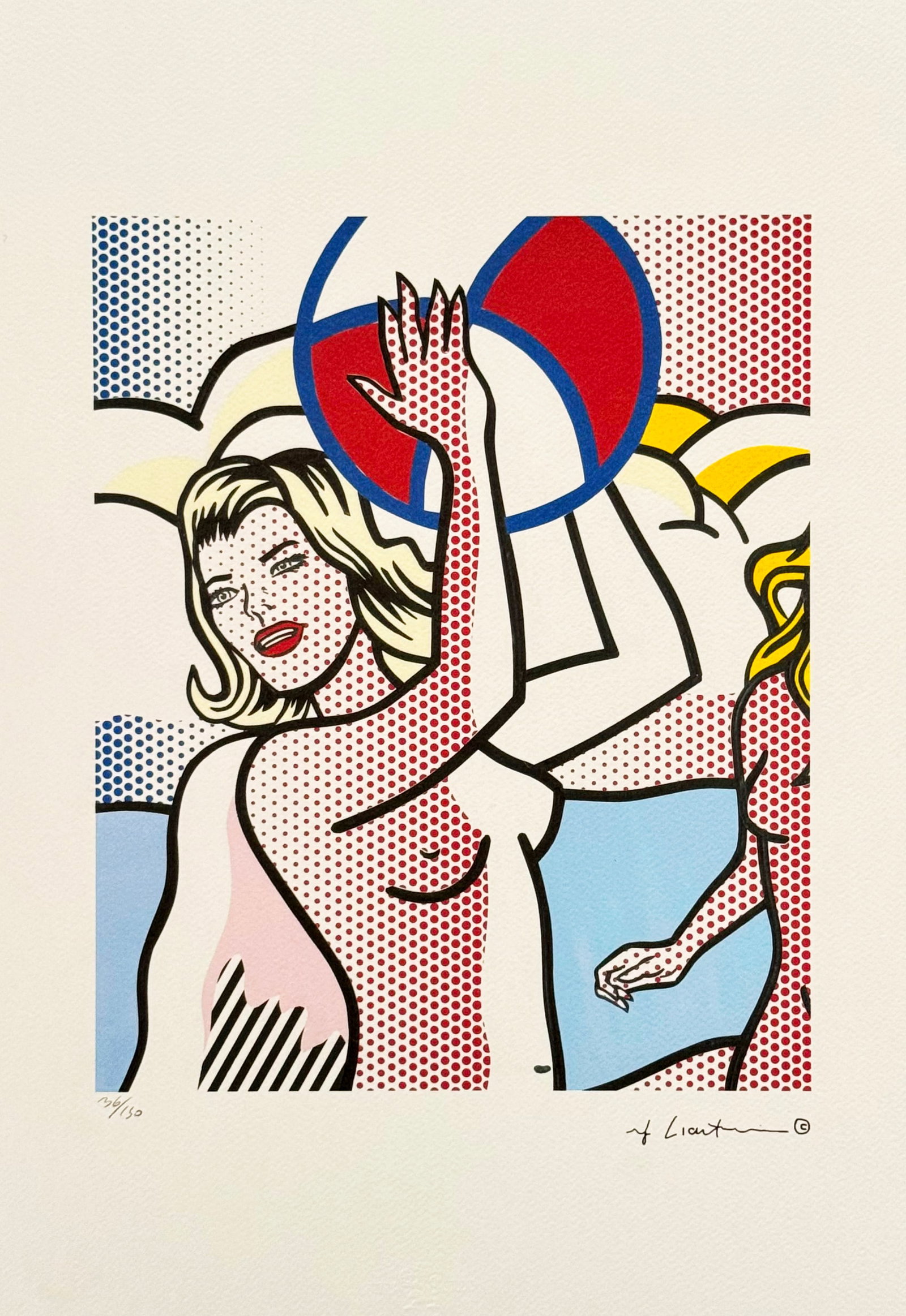 Naked With A Beach Ball, A Roy Lichtenstein Limited Edition Lithography Print: Naked With A Beach Ball, A Roy Lichtenstein Signed Limited Edition Lithograph print. Signed in print plate. Hand numbered #36/150. Dry Stamp of the Publisher STYRIA STUDIO, Stamp Castelli Graphics New
