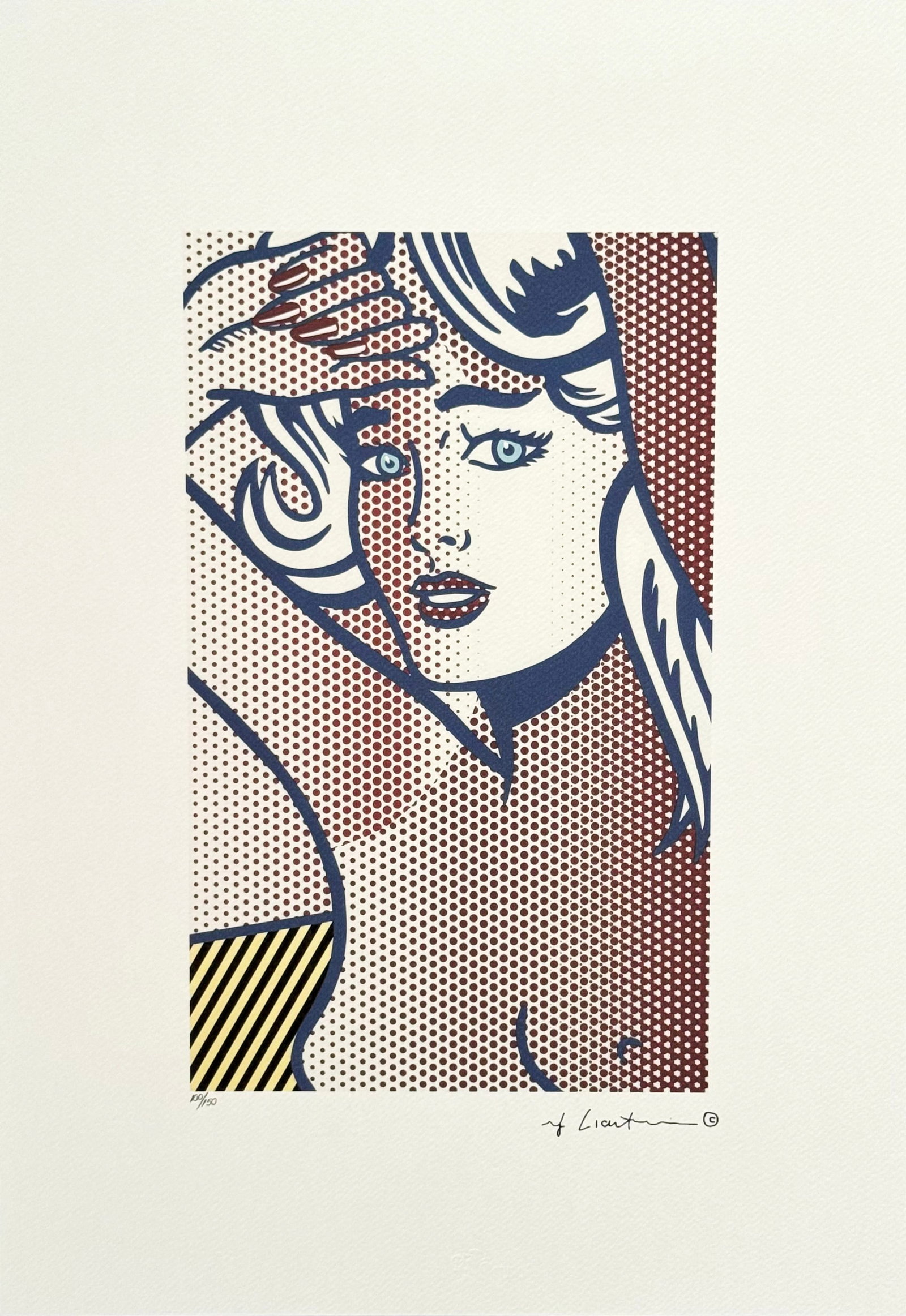 Naked With Blue Hair, A Roy Lichtenstein Limited Edition Lithography Print: Naked With Blue Hair, A Roy Lichtenstein Signed Limited Edition Lithograph print. Signed in print plate. Hand numbered #100/150. Dry Stamp of the Publisher STYRIA STUDIO, Stamp Castelli Graphics New Y