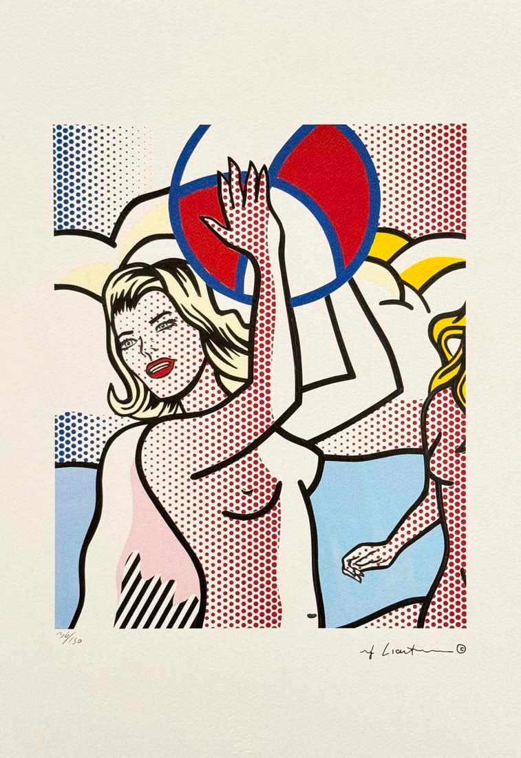 Naked With A Beach Ball, A Roy Lichtenstein Limited Edition Lithography Print: Naked With A Beach Ball, A Roy Lichtenstein Signed Limited Edition Lithograph print. Signed in print plate. Hand numbered #36/150. Dry Stamp of the Publisher STYRIA STUDIO, Stamp Castelli Graphics New
