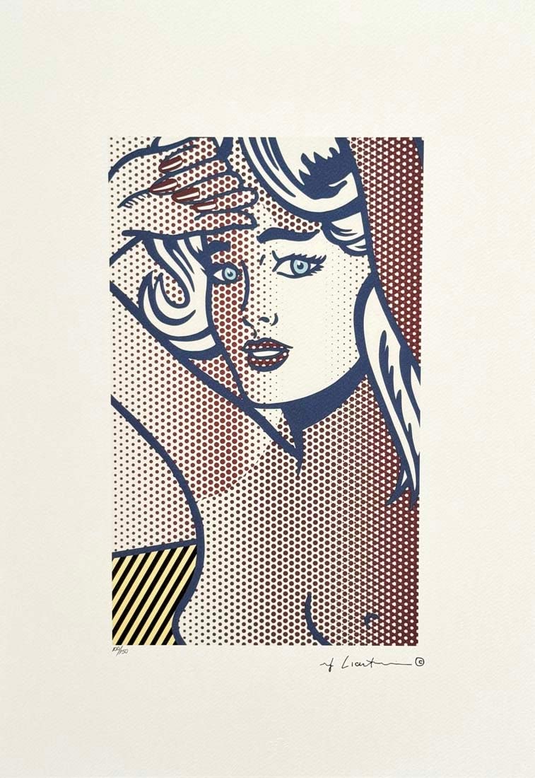 Naked With Blue Hair, A Roy Lichtenstein Limited Edition Lithography Print: Naked With Blue Hair, A Roy Lichtenstein Signed Limited Edition Lithograph print. Signed in print plate. Hand numbered #100/150. Dry Stamp of the Publisher STYRIA STUDIO, Stamp Castelli Graphics New Y