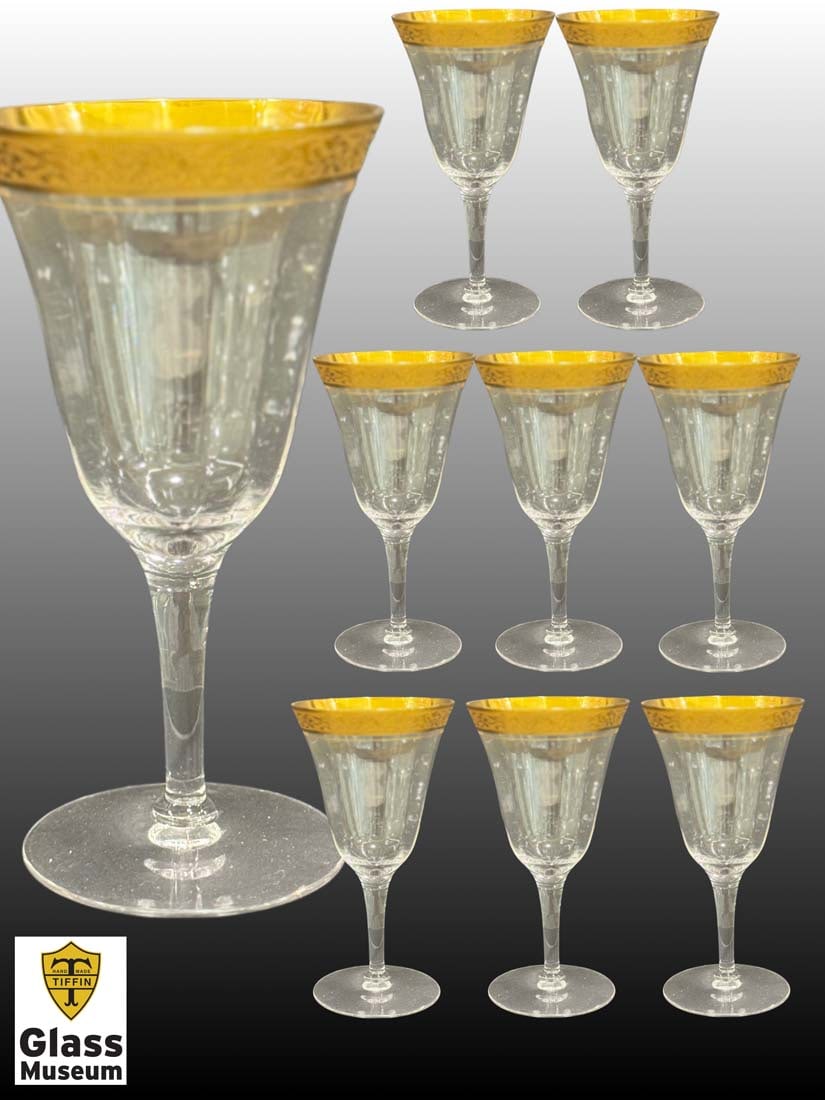 A Set of 8 Late 19th C. Tiffin Gold Trim Wine Glasses (1 of 4)