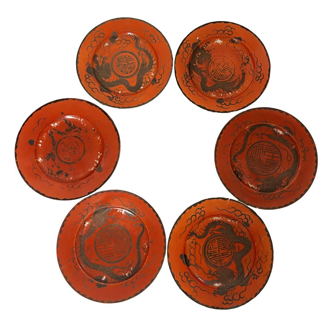 Set Of Six Chinese Porcelain Dragon Plates (1 of 7)