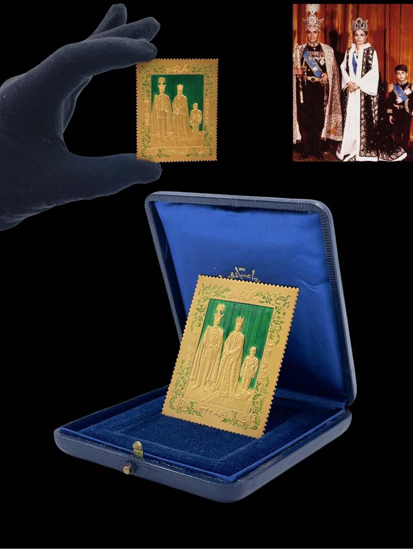 An Exceptional 22k Gold Enamel Stamp Of Iran Royal Pahlavi Family Coronation Commemorative Medal (1 of 3)