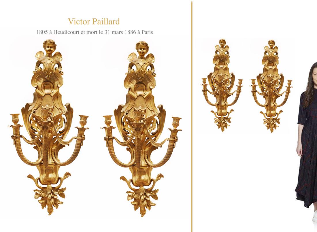A Pair Of Large 19th C. French Figural Bronze Wall Sconces, Signed By Victor Paillard (1 of 1)