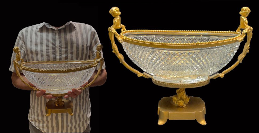 A French Baccarat Style Crystal & Figural Bronze Centerpiece, Signed (1 of 8)