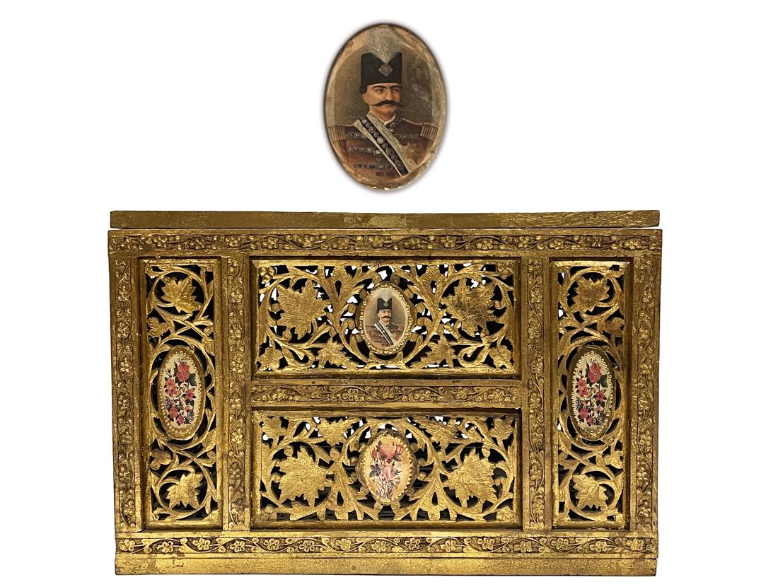 A Persian Qajar Naser al-Din Shah Portrait Wooden Gold Leaf Box (1 of 9)