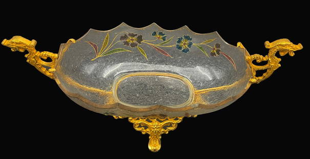 19th C. French Baccarat Crystal Bronze Figural Centerpiece: 19th C. French Baccarat Crystal Bronze Figural Centerpiece. 17" x 6" x 6.5" H