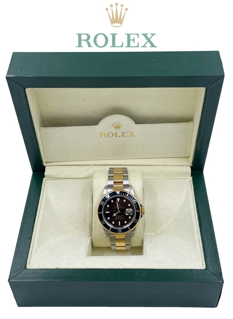 A ROLEX, STAINLESS STEEL & YELLOW GOLD SUBMARINER BOXED WATCH (1 of 6)