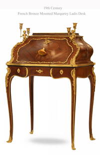 19th Century French Bronze Mounted Marquetry Ladies Desk: 19th Century French Bronze Mounted Marquetry Ladies Desk