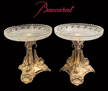 A Pair Of 19th C. Baccarat Crystal & Silver Plated Swans Epergnes: A Pair Of 19th C. French Baccarat Crystal & Silver Plated Swans Epergnes. 9" D X 10" H